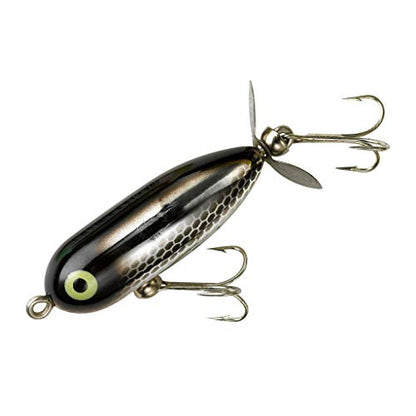 Heddon Torpedo Prop-Bait Topwater Fishing Lure with Spinner Action - color: Black Shiner, size: 1/4 oz (1 7/8 Inch)