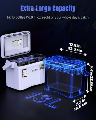 Pawfly 13-19 QT Live Bait Cooler, Leak-Proof Fishing Cooler with Rechargeable Aerator, Portable Fish Livewell for Boat, Insulated Minnow Bucket for Shrimp & Live Fish, Hard Cooler Box for Fishing - size: 13 Quart