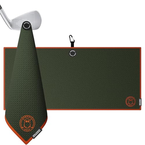 Ghost Golf Magnetic Towel (Caddie) - Premium Ultra-Absorbent Microfiber Golf Towel with Magnet for Golf Carts or Clubs - 18" x 40" Golfing Gear - Waffle Weave Pattern (Green) - color: Rifle Green