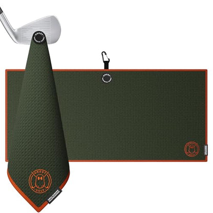 Ghost Golf Magnetic Towel (Caddie) - Premium Ultra-Absorbent Microfiber Golf Towel with Magnet for Golf Carts or Clubs - 18" x 40" Golfing Gear - Waffle Weave Pattern (Green) - color: Rifle Green