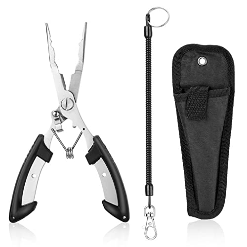 Fishing Gear Fishing Gifts for Men,Fishing Stuff,Aluminum Fishing Pliers Fly Fishing Accessories Fish Lip Gripper Saltwater Resistant Fishing Tools with Sheath and Telescopic Lanyard