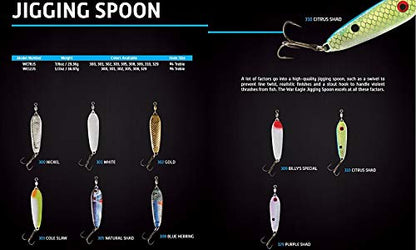 War Eagle Jigging Spoon Fishing Lure with Built-in Swivel and EWG Treble Hook - color: White, size: 7/8 oz