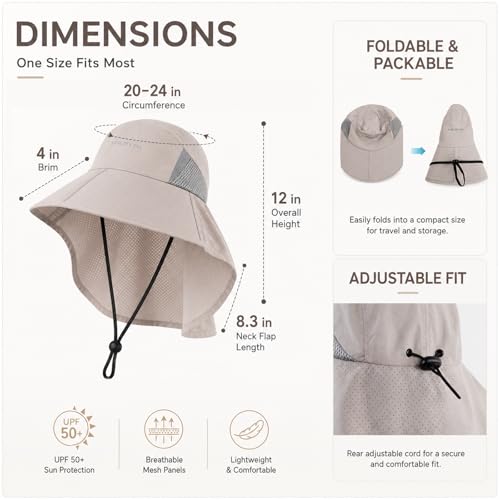 Palmyth Fishing Hat Wide Brim Sun Hat with Neck Flap & Sunglasses Storage | Sun Protection, Adjustable Fit, Breathable Mesh & Sweatband, Foldable, For Men & Women - color: Sand