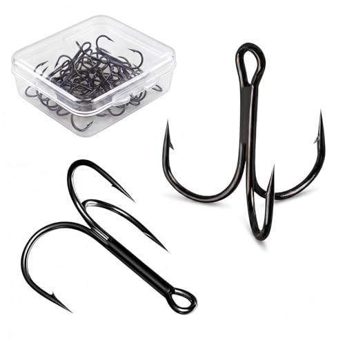 Persei 100pcs Fishing Hook Treble Hooks High Carbon Treble Hooks Super Sharp Solid Size 2 4 6 8 10 12 Triple Barbed Steel Fish Hook - color: Black, size: 8#-100pcs