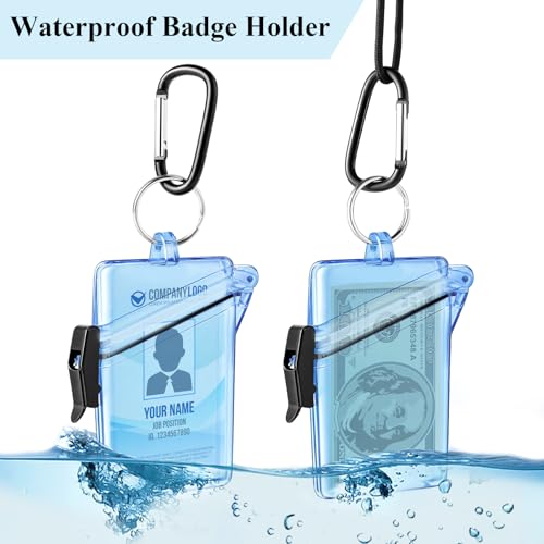 BESARME Waterproof ID Badge Holder Case Clear Blue Vertical ID Card Holder with Lanyard Carabiner and Keychain Durable Locker Dry Box - color: Blue