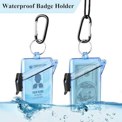 BESARME Waterproof ID Badge Holder Case Clear Blue Vertical ID Card Holder with Lanyard Carabiner and Keychain Durable Locker Dry Box - color: Blue