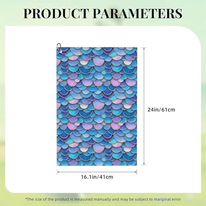 Blue Pink Fish Scale A Print Golf Towel, Microfiber Golf Towels for Bags with Carabiner Clip 16 x 24 inches, Men Womens Golfs Accessories