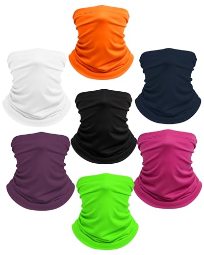 Xeoxarel Neck Gaiter, 7 Pack Cooling UV Protection, Bandana Face Mask Scarf for Men and Women - color: Black, White, Orange, Royal Blue, Purple, Fluorescent, Pink
