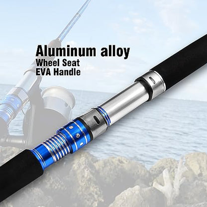 Fiblink 2-Piece Saltwater Spinning Fishing Rod Offshore Graphite Portable Fishing Rod (7 Feet) - style: 8' Heavy