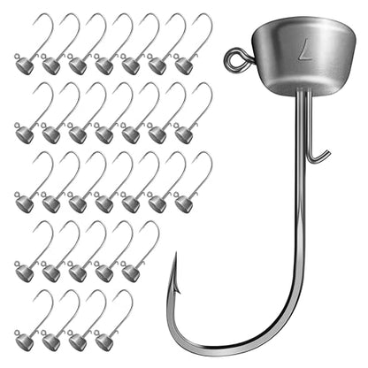 Ned Rig Jig Heads Kit – 30pcs Mushroom Jighead Hooks for Bass & Crappie Fishing Lures, Perfect for Soft Plastic Baits in Freshwater & Saltwater - size: 1/4oz