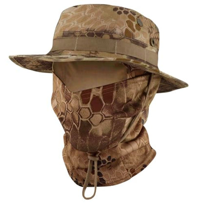 Camo Boonie Sun Hat with Balaclava Face Mask UV Protection Fishing Hat Bucket Hat for Hunting Hiking Military Tactical Safari - color: Camo Yellow