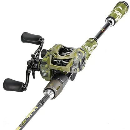 Sougayilang Baitcaster Combo, 30Ton+24Ton Graphite 2-Piece Blanks Casting Fishing Rod,SuperPolymer Handle,“S” Style Hook Keeper with Camo Baitcasting Reel - color: Camo 702-Right Hand