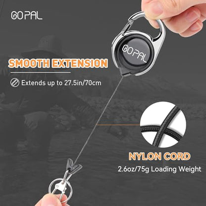 Go Pal 3Pack Fly Fishing Zinger Retractor: Retractable Keychain with 27.5" Durable Cord Badge Reel Lanyard - Fishing Rod Tether Fly Tying Equipment