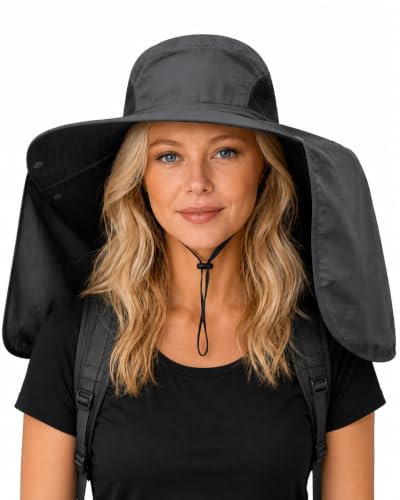 Sun Protection Hat with Neck Flap – 360° Wide Brim Outdoor Fishing Hat, Lightweight Breathable Quick Dry Sun Cap for Hiking, Gardening, Beach Travel – Adjustable Unisex Summer Sun Visor Hat
