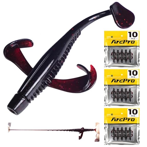 Paddle Tail Swim Baits, 30Pcs TPE Fishing Lures, Unique Vibrating Swim Action, Shaky Sinking Motion, Crappie Lures, for Saltwater/Freshwater - color: Black and Red(30pcs)