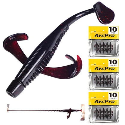 Paddle Tail Swim Baits, 30Pcs TPE Fishing Lures, Unique Vibrating Swim Action, Shaky Sinking Motion, Crappie Lures, for Saltwater/Freshwater - color: Black and Red(30pcs)