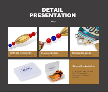 Pike Musky Walleye Fishing Lure Spinnerbait with Feathered Hooks Rooster Tail Fishing Lures Spoon Lures Baits with Tackle Box - color: Style A-Red