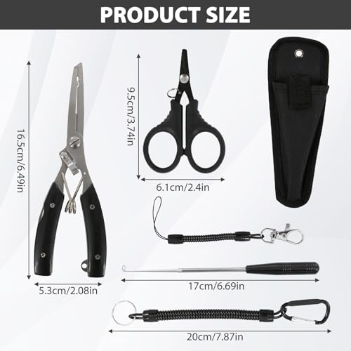 4PCS Set Fishing Scissors, Braided Line Cutter Tool Kit, Portable Fly Tying Scissors, Practical with Hand Rope, Suitable for Braided Fishing Line (Black)