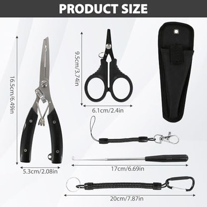 4PCS Set Fishing Scissors, Braided Line Cutter Tool Kit, Portable Fly Tying Scissors, Practical with Hand Rope, Suitable for Braided Fishing Line (Black)