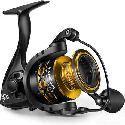Piscifun Flame Spinning Reels, Lightweight 9+1BB Ultra Smooth Spinning Fishing Reels, 19.8LBs Max Drag - color: Gold, size: 2000