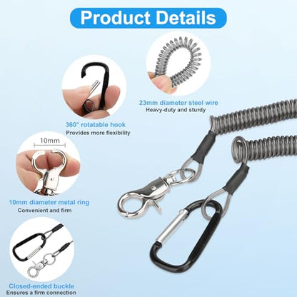 TSV Fishing Lanyards, 10PCS Retractable Fishing Tool Coiled Lanyard with Carabiner Keychain, 2 Sizes Leash Tether for Pliers Kayak - color: Black
