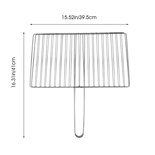 Yardwe Portable Stainless Steel Fish Grill Basket 16.33 Inch Outdoor Cooking Tool with Handle for Camping Bbq Grilling Meat Vegetables - color: Silver