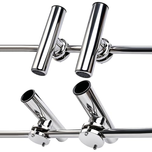 NovelBee 4pcs Boat Fishing Rod Holder Stainless Clamp on Fishing Rod Pole Holder for Rails 1-1/4" to 2"