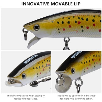 BASSROCK Minnow Swimbait Bass Trout Fishing Lure with Movable Lip Hard Bait 3.5” 1/2oz - color: 3-Pack in 3 colors (BBR)