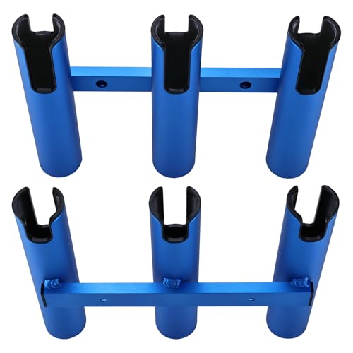 NovelBee 2pcs 3 Tube Fishing Rod Holders for Boat,Aluminium Rod Holders with Screws - color: Blue & Black