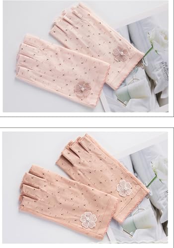 Gongxue 4 Pairs Women Sunscreen Fingerless Gloves UV Protection Driving Riding Fishing Cotton Mittens - color: Skin Pink