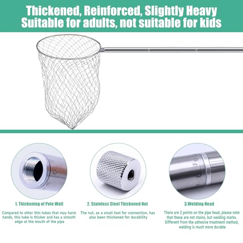 2 Sets Chicken Catching Net Extra Thick 2 Poles 5.25 FT Poultry Fishing Net Extendable Landing Animal Catcher for Bird, Chicken, Goose, Ducks, Fish(2 Nets, 1 Hook, 2 Poles, 46 Inches)