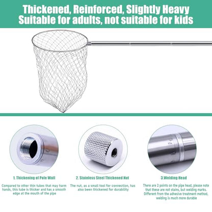 2 Sets Chicken Catching Net Extra Thick 2 Poles 5.25 FT Poultry Fishing Net Extendable Landing Animal Catcher for Bird, Chicken, Goose, Ducks, Fish(2 Nets, 1 Hook, 2 Poles, 46 Inches)