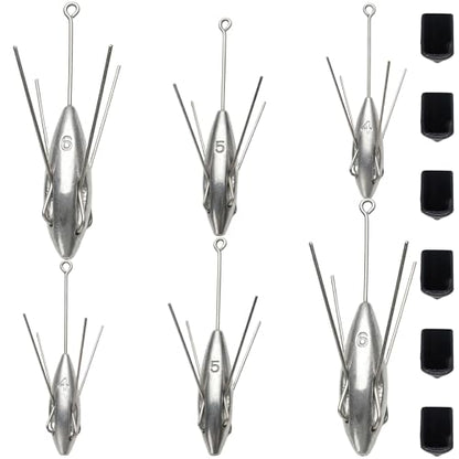 Sputnik Sinker Spider Sinkers 3/6‑Piece — Heavy‑Duty Long‑Tail Surf Fishing Weights for Strong Currents and Beach Casting, Lead Alloy Tackle Set - size: 6 Pack – 4oz to 6oz