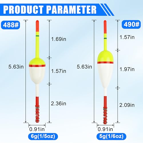 Fishing Bobbers Floats,Wood Slip Bobber Fishing Spring Oval Stick Slip Balsa Bobber for Crappie Catfish Trout Panfish Walleyes Fishing Tackle Accessories - color: 1.57in X 0.91in X 5.63in - 10pcs