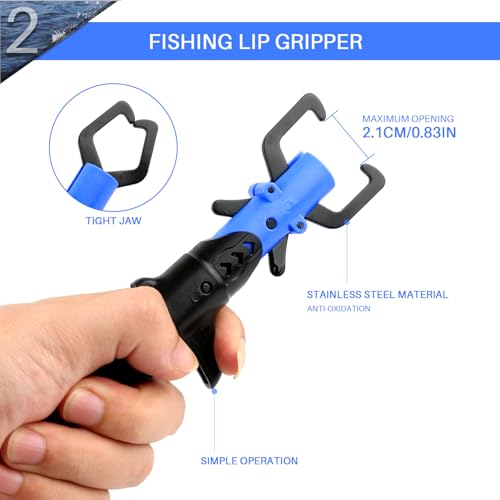 mouhike Fishing Pliers Fish Lip Gripper Fishing Tool Kit Muti-Function Saltwater Fishing Line Cutter Hook Remover with Sheath Lanyard, Fly Ice Fishing Gear Fishing Gifts for Men Women - color: Blue & Black