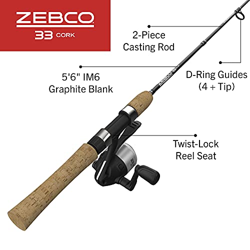 Zebco 33 Cork Reel and Fishing Rod Combo, Graphite Rod with Cork Handle, QuickSet Anti-Reverse Fishing Reel with Bite Alert - style: 5.5 Foot - Micro Triggerspin