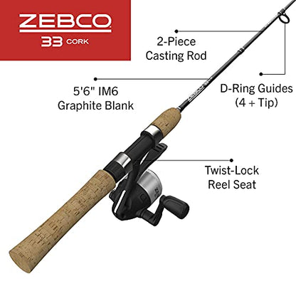 Zebco 33 Cork Reel and Fishing Rod Combo, Graphite Rod with Cork Handle, QuickSet Anti-Reverse Fishing Reel with Bite Alert - style: 5.5 Foot - Micro Triggerspin