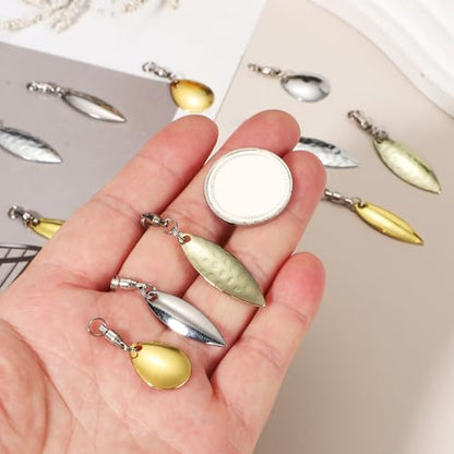 PATIKIL Tail Spinner Fishing Blades with Ball Bearing Swivels 1.8x0.4 Inch, 10 Pack Spinnerbait Lure Making Supplies for Fishing Lures Willow Blade, Gold