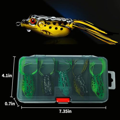 5 PCS Frog Lures Topwater Fishing Artificial Soft Bait 5.5CM Soft Silicone Fishing Lures Prop Frog Lures for Bass Realistic Design with Weedless Hooks for Freshwater Saltwater