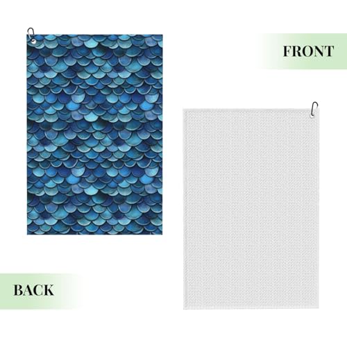 Deep Blue Fish Scale Print Golf Towel, Microfiber Golf Towels for Bags with Carabiner Clip 16 x 24 inches, Men Womens Golfs Accessories