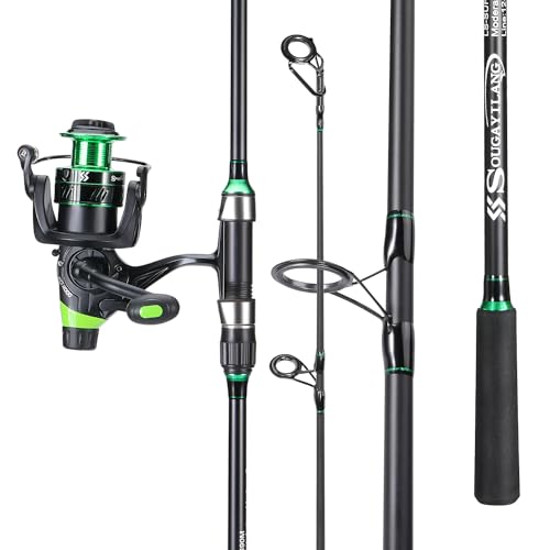 Sougayilang Surf Fishing Rod Combo IM8 Carbon 3 Piece Travel Spinning Rod with 4000 Size Spinning Reel (9'/10'/11'/12') - size: 9'0"