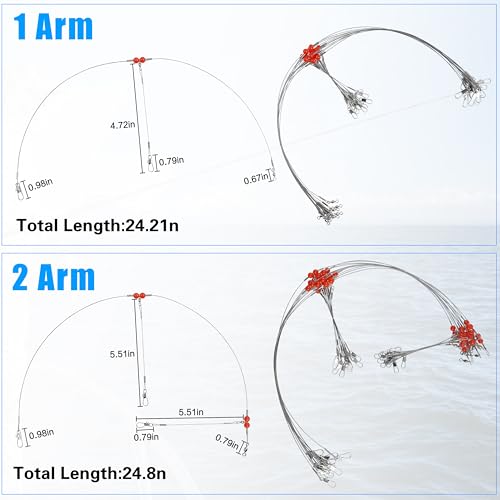 Fishing Leaders Saltwater Tackle Surf Fishing Rigs High Strength Steel Fishing Wire Leaders with Swivel Snaps Beads Gear Equipment for Lures Bait Hooks, 1Arm 2Arms & 3Arms - color: Silver