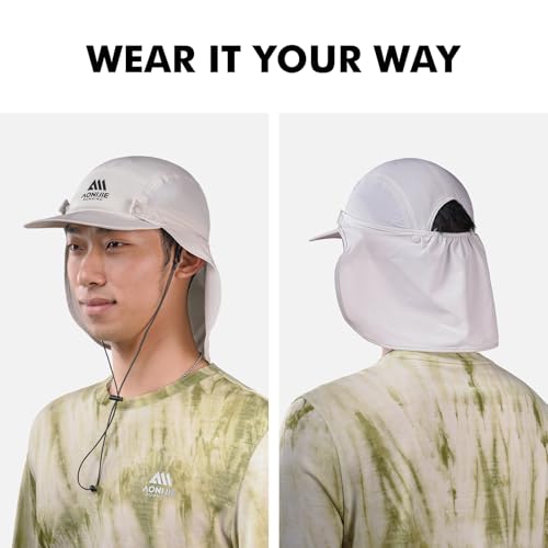 AONIJIE Sun Hat with Removable Neck Flap for Men & Women - Breathable Mesh Fishing Hat, Lightweight Hiking Sun Cap - color: Grey