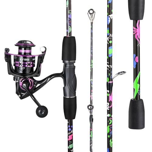 Sougayilang Fishing Rod Reel Combo, 2 Pieces Light Weight Spinning Rod with Bright Powerful Smooth Fishing Reel,Good Starter Combo for Bass Freshwater - color: Colorful