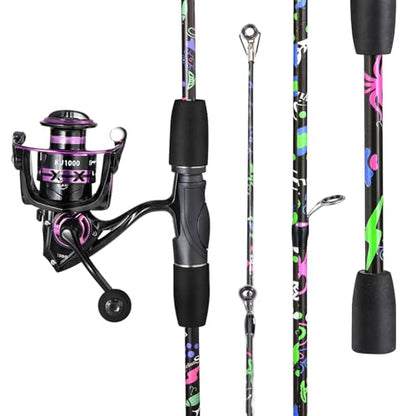 Sougayilang Fishing Rod Reel Combo, 2 Pieces Light Weight Spinning Rod with Bright Powerful Smooth Fishing Reel,Good Starter Combo for Bass Freshwater - color: Colorful