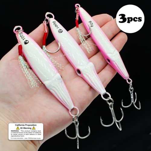 Fishing Jigs Vertical Saltwater Jigs Vertical Jigging Spoon Fishing Tuna Lures Boat Fishing Artificial Lures for Tuna, Grouper, Dogtooth, Snapper, Bass, Salmon/60g, 80g,120g - color: 3pcs-white
