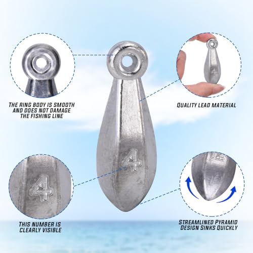 Sougayilang Fishing Weights Sinkers Bank Sinkers Bullet Weights for Surf Fishing Pier Bank Fishing Saltwater Fishing Gear 1oz to 12oz - size: 12oz 4pcs
