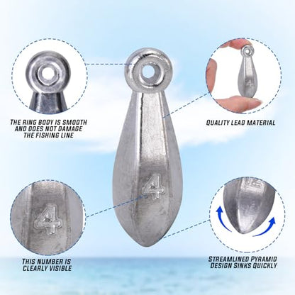 Sougayilang Fishing Weights Sinkers Bank Sinkers Bullet Weights for Surf Fishing Pier Bank Fishing Saltwater Fishing Gear 1oz to 12oz - size: 12oz 4pcs