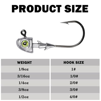 Swimbait Jig Heads Fishing Jigs Swim Bait Jighead with Two Bait Keepers and 3D Eyes 1/8 3/16 1/4 3/8 1/2oz Jigheads Freshwater Saltwater Fishing - size: 1/8oz