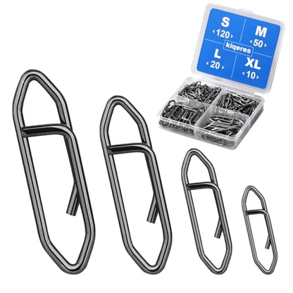 200 Pcs Fishing Power Speed Clips (S:120, M:50, L:20, XL:10), High Strength Stainless Steel Speed Clip for Fishing Lure Quick Change, Freshwater Saltwater Lure Connector Tackle - color: Black
